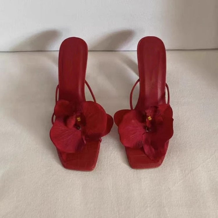 Trendy Travel Beach Sandals, European and American Style, 2026 New Floral Open-Toe High-Heeled Slippers for Women, Summer Outdoor Fashion