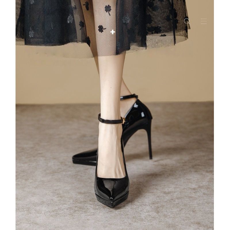 Women's Single-Strap Shoes 2026 New Style Elegant Pointed Toe Ultra-High Thin Heel Comfortable Waterproof Platform High Heels Patent Leather
