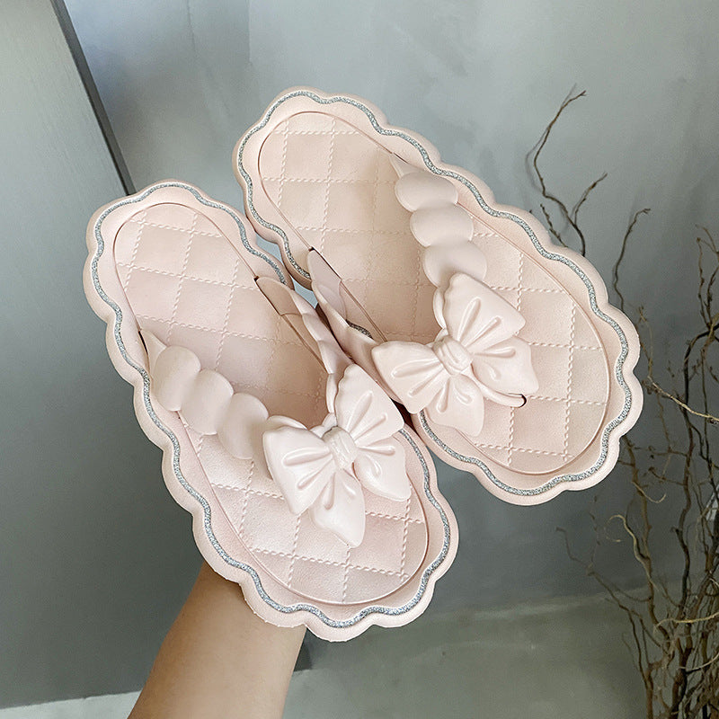 New Style Flip-Flops with Bow, Beach Sandals, Soft Sole, Summer Outdoor Wear, Women's Flat Comfortable Cloud Sandals
