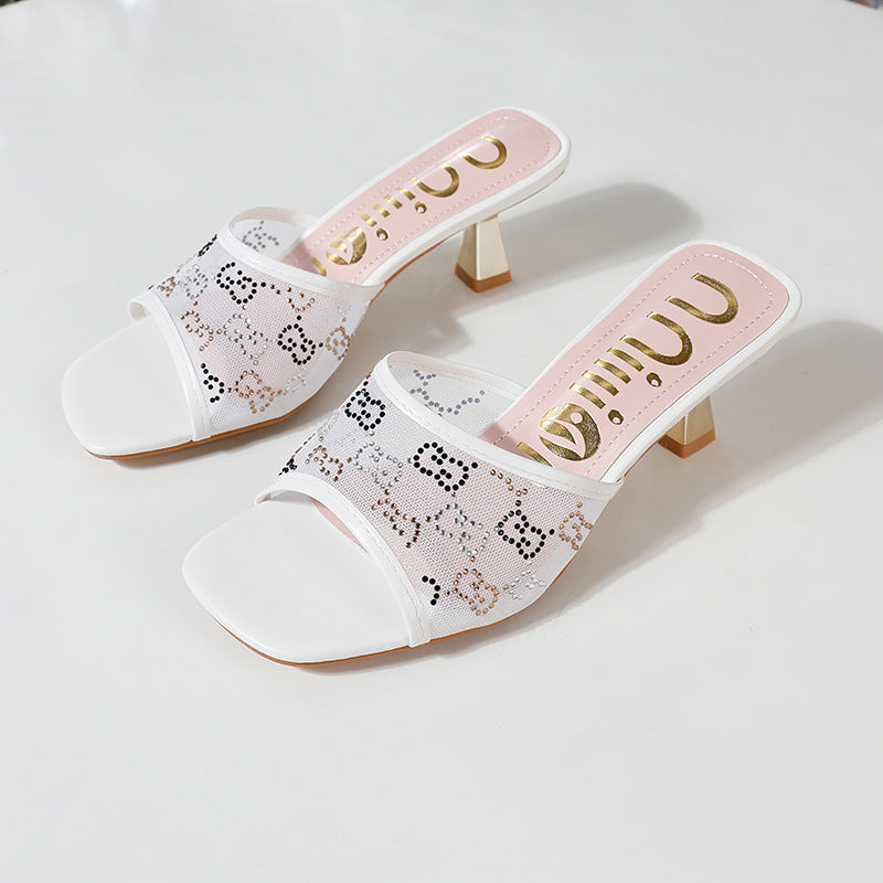 High-Heeled Women's Slippers, Fashionable Breathable Mesh Women's Sandals, African Women's Shoes, Cross-Border Supply Slippers Heels