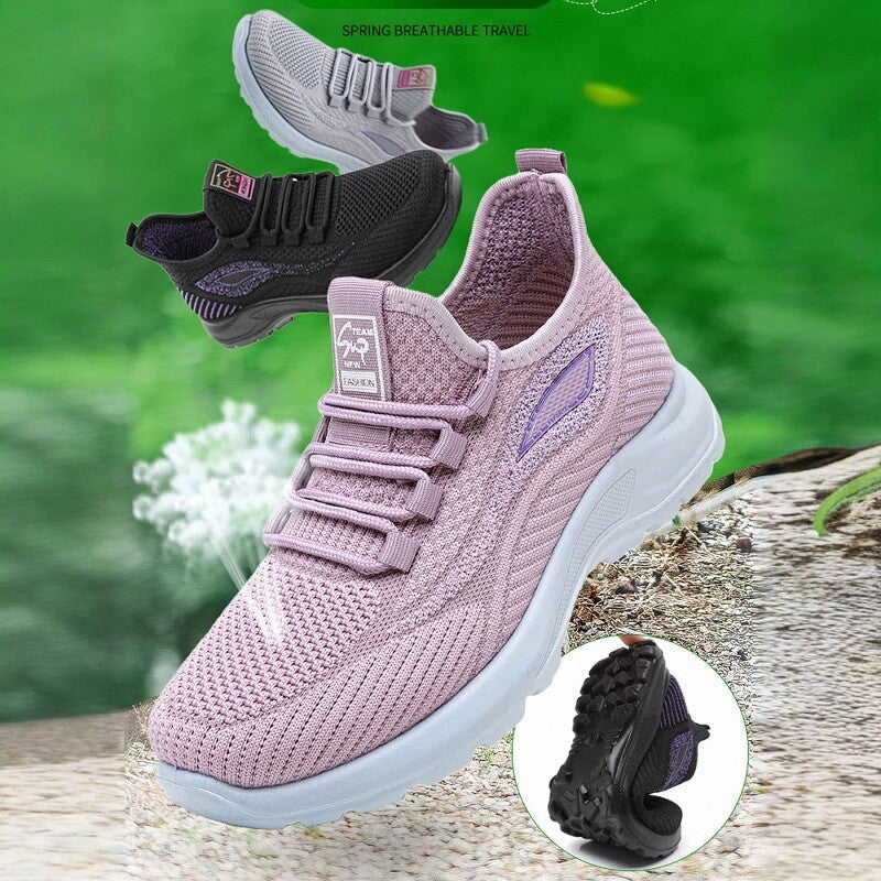 Spring New Women's Shoes, Breathable Fly-Knit Lightweight and Comfortable Walking Shoes, Middle-Aged and Elderly Mom's Shoes, Sports and Casual Shoes