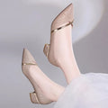 2025 Autumn New Women's Shallow Mouth Single Shoes Versatile Small Leather Shoes Korean Style Chunky Mid-Heel Slip-On Women's Shoes