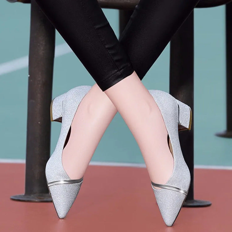 2025 Autumn New Women's Shallow Mouth Single Shoes Versatile Small Leather Shoes Korean Style Chunky Mid-Heel Slip-On Women's Shoes