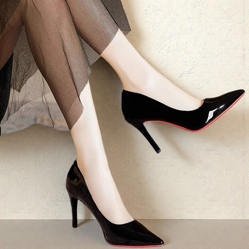 Black Red-Soled High-Heeled Shoes That Are Comfortable on the Feet, Stiletto Heels, 2026 Spring and Autumn New Patent Leather Pointed-Toe Sexy Socialite Professional Shoes