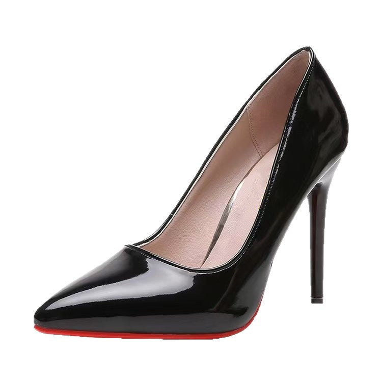 Black Red-Soled High-Heeled Shoes That Are Comfortable on the Feet, Stiletto Heels, 2026 Spring and Autumn New Patent Leather Pointed-Toe Sexy Socialite Professional Shoes