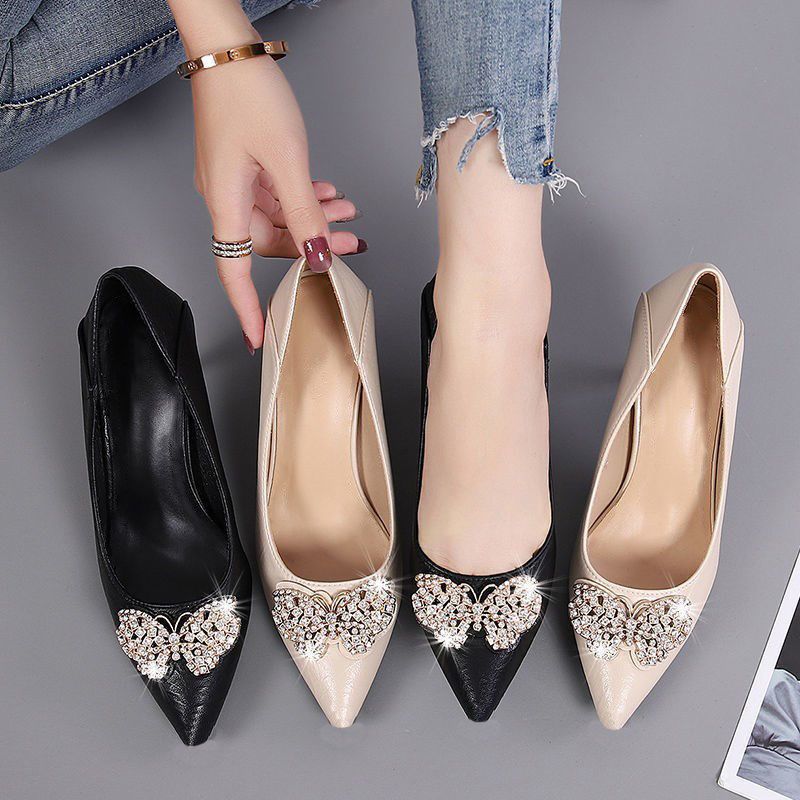 Cross-Border Two-Way Wear High Heels for Women, Stiletto Heels, 2026 Spring and Autumn New Style, Mid-Heel Single Shoes for Women, Shallow Mouth, Comfortable for Feet, Work Leather Shoes