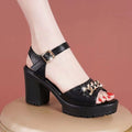 Leather Sandals Women's 2024 Summer New Women's Sandals Fish-toe Fashionable High Heeled Platform with Buckle Thick Heels Women's Shoes