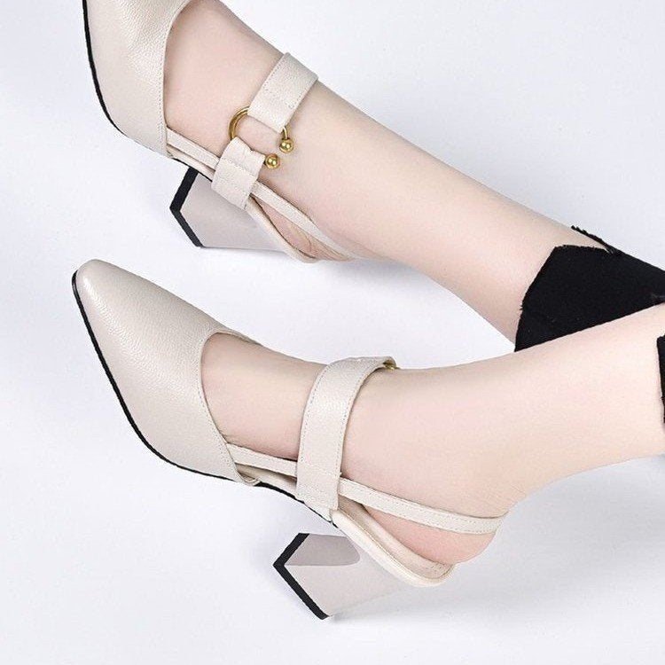 Summer new back empty sandals women's casual square horseshoe heel thick heel high heel fashion casual leather women's shoes wholesale