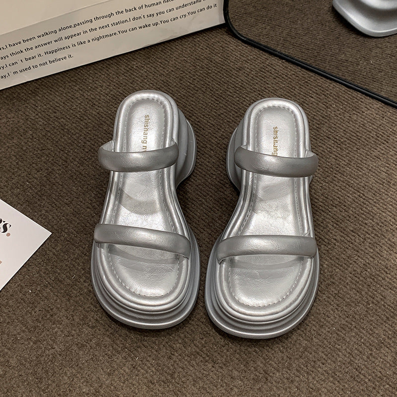 Thick-soled height-increasing sandals and slippers for women's 2025 summer latest outdoor wear fashionable all-match casual small one-word sandals with sandals