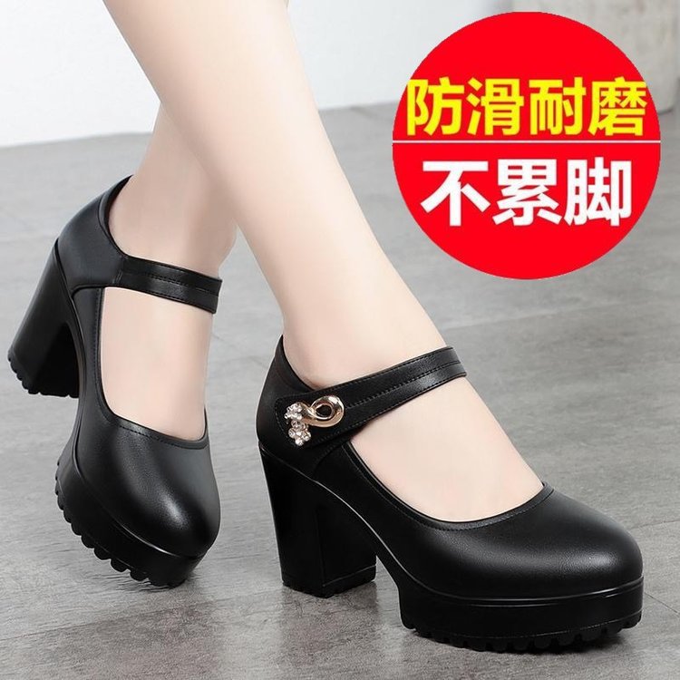 Cheongsam catwalk shoes model high heels women's waterproof platform thick bottom round toe thick heel mother shoes four seasons spring women's single shoes