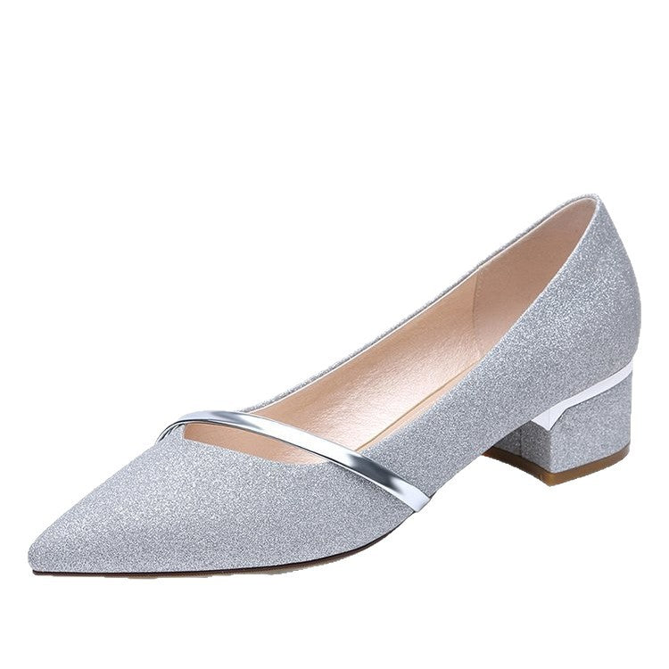 2025 Autumn New Women's Shallow Mouth Single Shoes Versatile Small Leather Shoes Korean Style Chunky Mid-Heel Slip-On Women's Shoes
