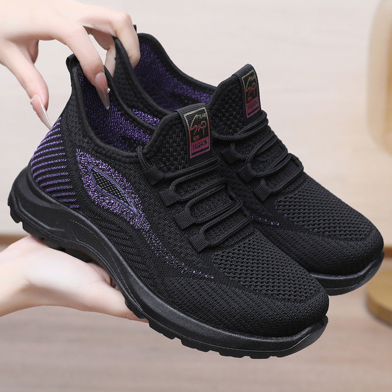Spring New Women's Shoes, Breathable Fly-Knit Lightweight and Comfortable Walking Shoes, Middle-Aged and Elderly Mom's Shoes, Sports and Casual Shoes