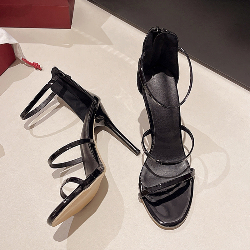 High heels women's thin heel wholesale new summer sexy catwalk hate sky high word with black waterproof platform nude sandals