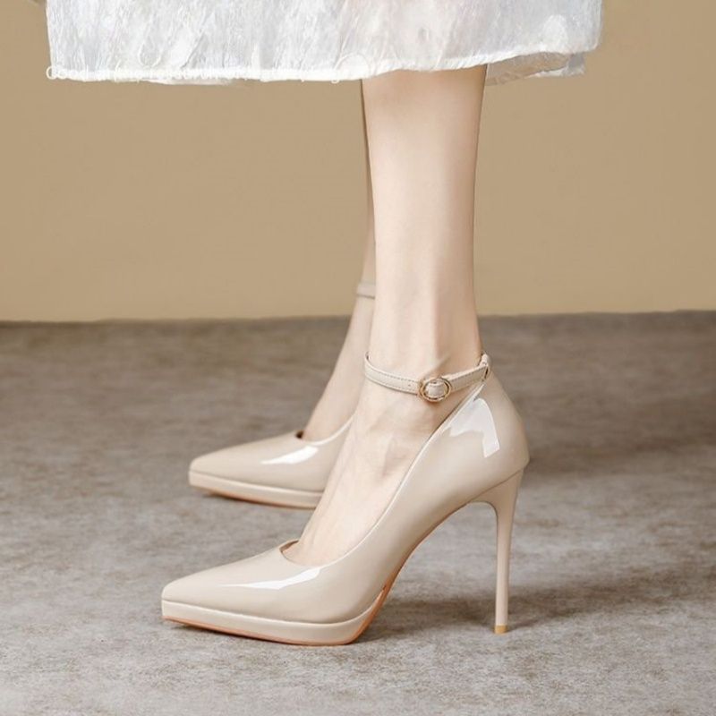 Women's Single-Strap Shoes 2026 New Style Elegant Pointed Toe Ultra-High Thin Heel Comfortable Waterproof Platform High Heels Patent Leather