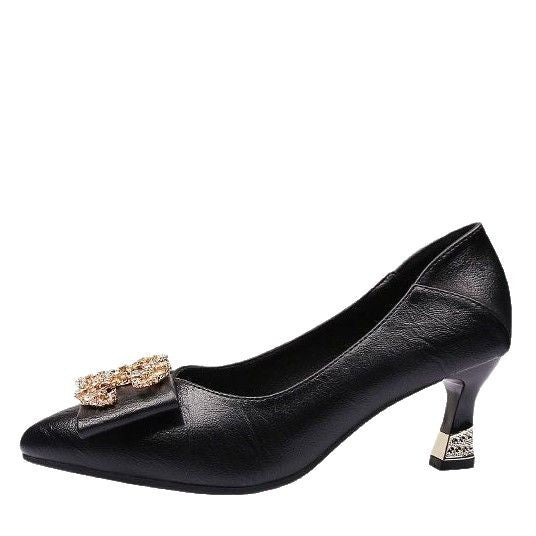 Cross-Border Two-Way Wear High Heels for Women, Stiletto Heels, 2026 Spring and Autumn New Style, Mid-Heel Single Shoes for Women, Shallow Mouth, Comfortable for Feet, Work Leather Shoes