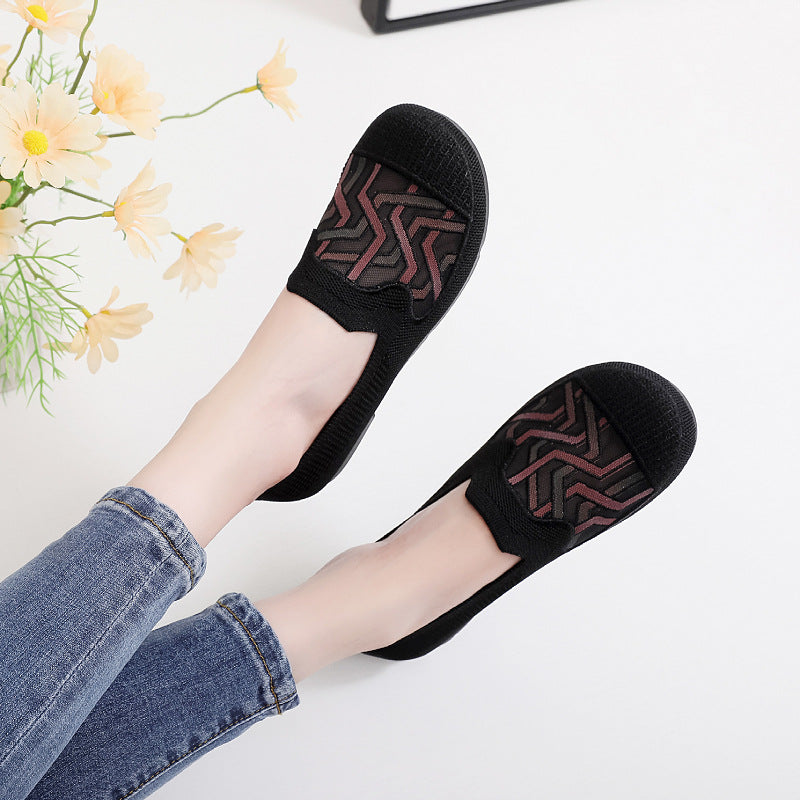 New Old Beijing Cloth Shoes Women's Summer Mesh Breathable Mother Shoes Slip-in Comfortable Cloth Shoes for the Elderly Flat Shoes