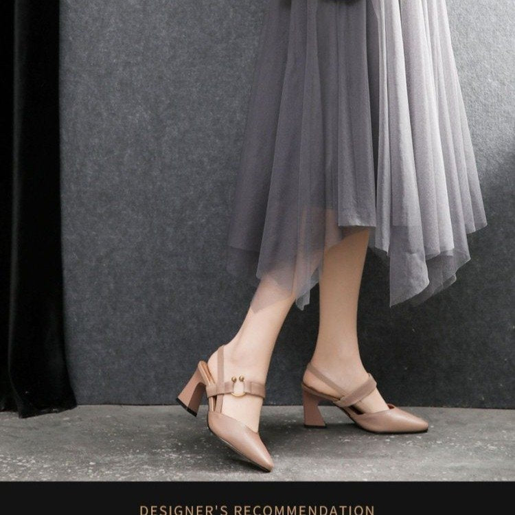 Summer new back empty sandals women's casual square horseshoe heel thick heel high heel fashion casual leather women's shoes wholesale