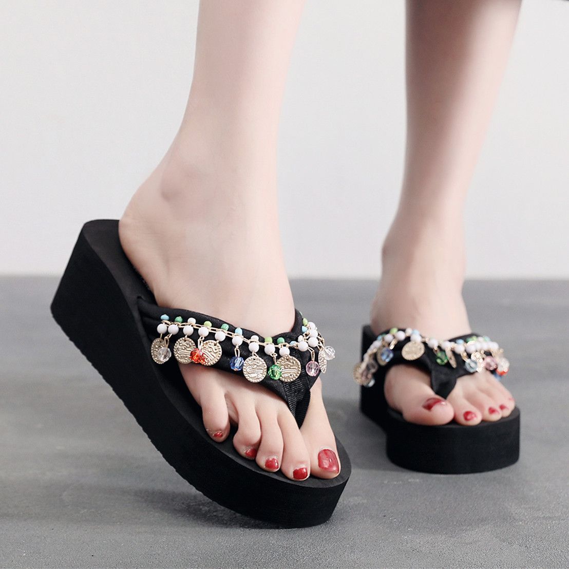2026 New Summer Fashion Flip-Flops for Women, Summer Outdoor Wear, Thick-Soled Wedge Sandals, Beach Flip-Flops, Trendy