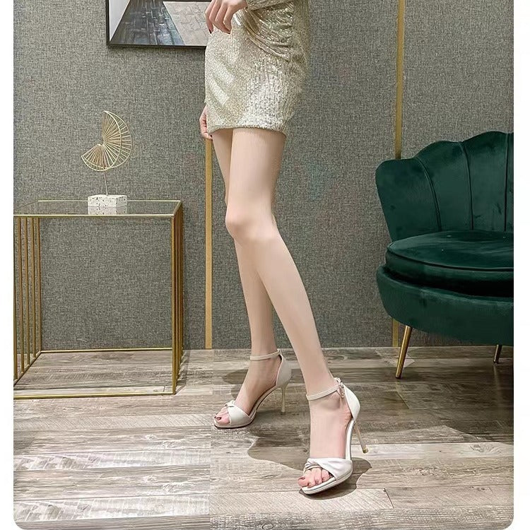 High Heels for Women 2025 Summer New Style One-Line Twist Black Stiletto Sexy and Beautiful Versatile Open-Toe Sandals
