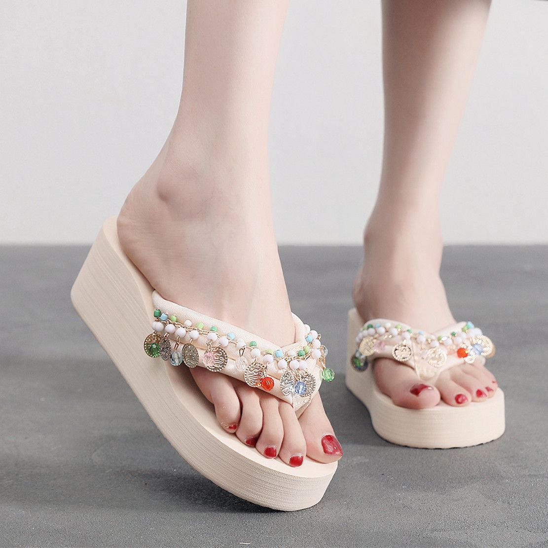 2026 New Summer Fashion Flip-Flops for Women, Summer Outdoor Wear, Thick-Soled Wedge Sandals, Beach Flip-Flops, Trendy