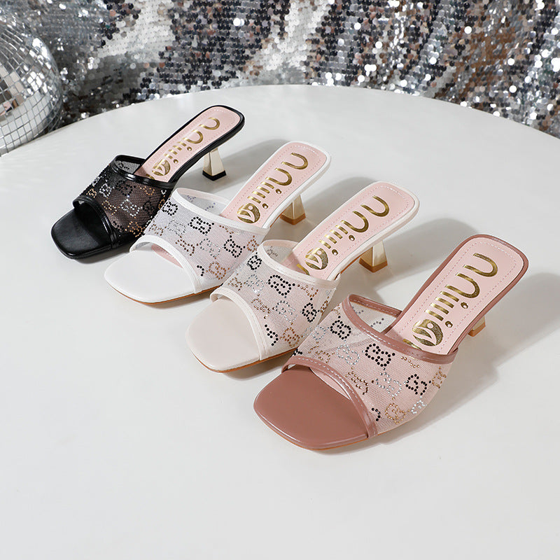 High-Heeled Women's Slippers, Fashionable Breathable Mesh Women's Sandals, African Women's Shoes, Cross-Border Supply Slippers Heels