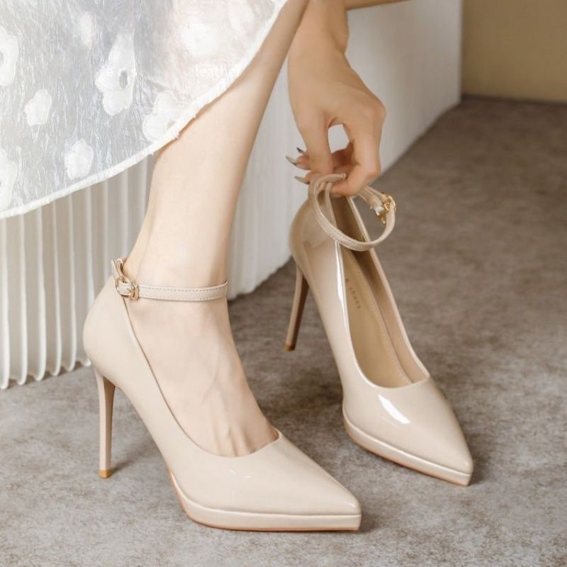 Women's Single-Strap Shoes 2026 New Style Elegant Pointed Toe Ultra-High Thin Heel Comfortable Waterproof Platform High Heels Patent Leather