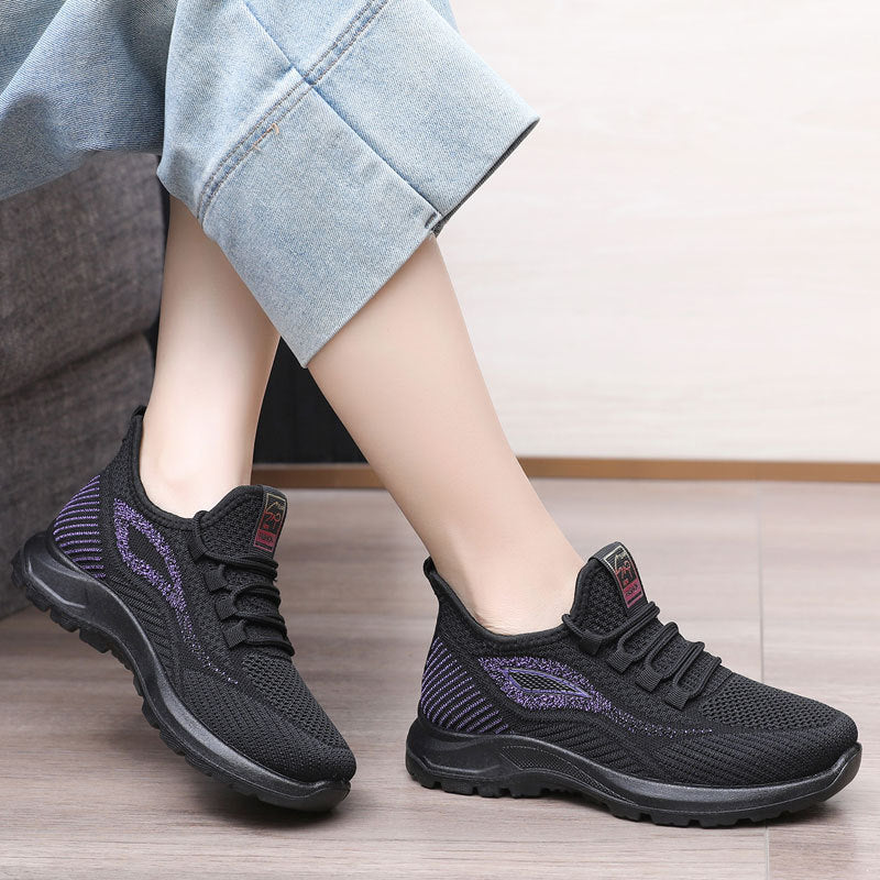 Spring New Women's Shoes, Breathable Fly-Knit Lightweight and Comfortable Walking Shoes, Middle-Aged and Elderly Mom's Shoes, Sports and Casual Shoes
