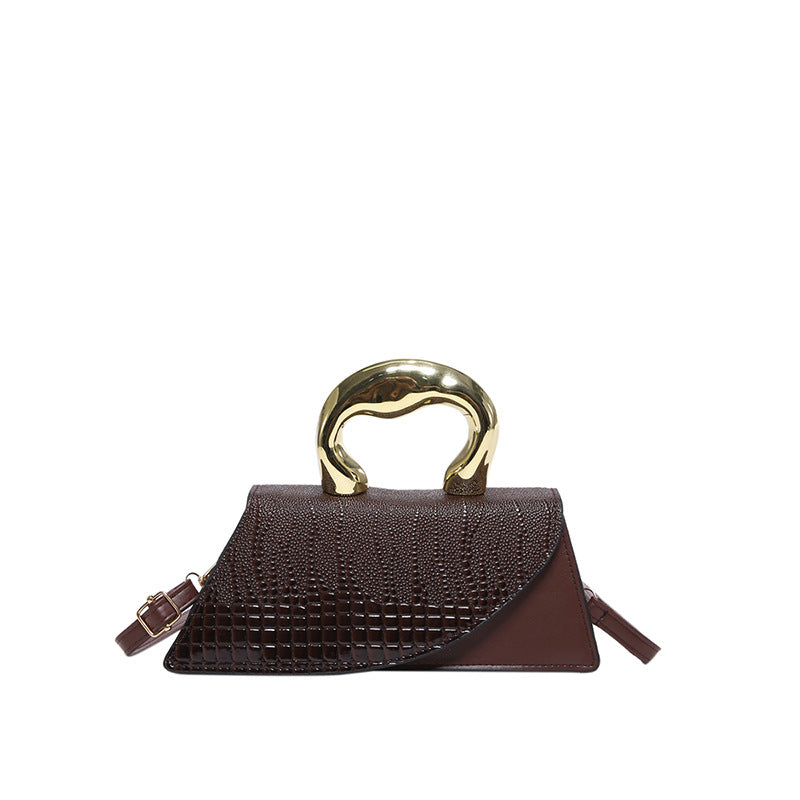 Autumn 2024 New Niche Design Handbag Women's Bag Personalized Crocodile Shoulder Bag Patent Leather Glow Face Crossbody Bag