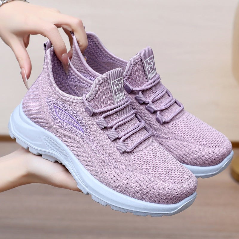 Spring New Women's Shoes, Breathable Fly-Knit Lightweight and Comfortable Walking Shoes, Middle-Aged and Elderly Mom's Shoes, Sports and Casual Shoes