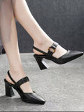 Summer new back empty sandals women's casual square horseshoe heel thick heel high heel fashion casual leather women's shoes wholesale