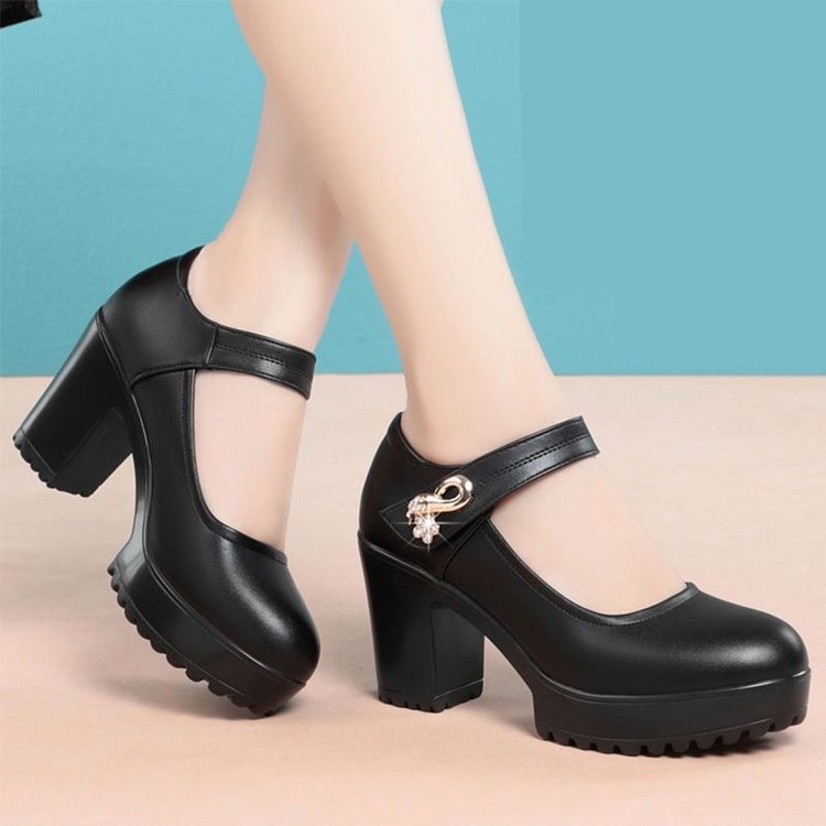 Cheongsam catwalk shoes model high heels women's waterproof platform thick bottom round toe thick heel mother shoes four seasons spring women's single shoes