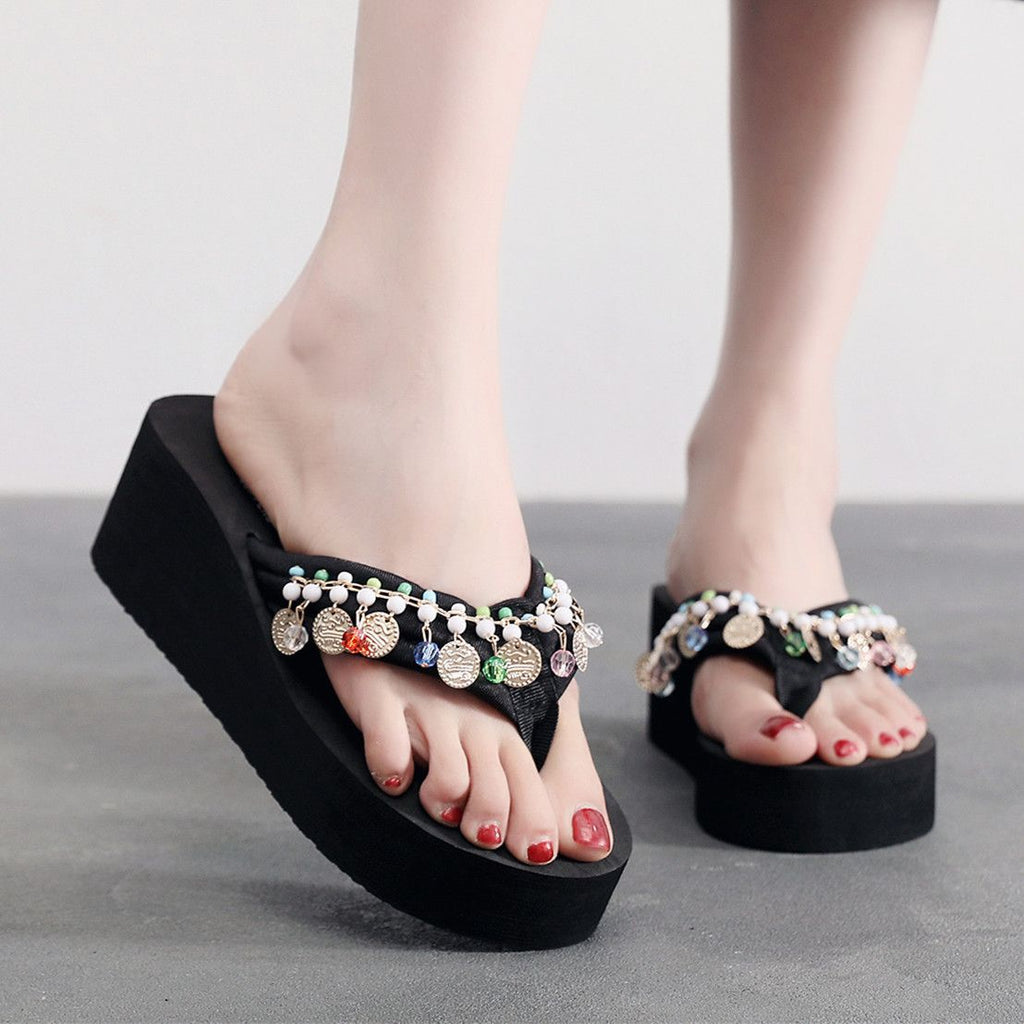 2026 New Summer Fashion Flip-Flops for Women, Summer Outdoor Wear, Thick-Soled Wedge Sandals, Beach Flip-Flops, Trendy