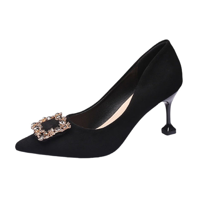 New Black Versatile Wine Glass and Elegant Professional High Heels Women's Stiletto Pointed Toe French Work Shoes Work Shoes