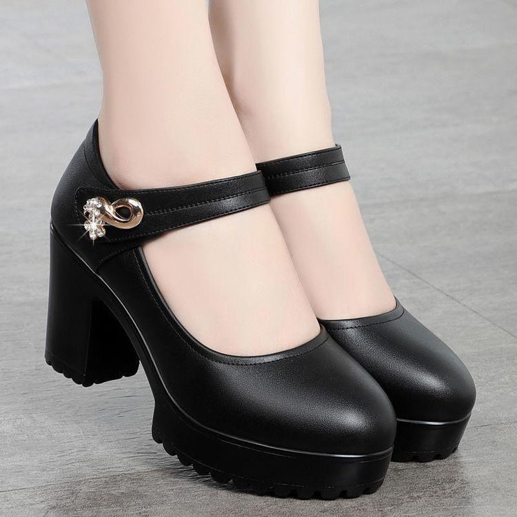 Cheongsam catwalk shoes model high heels women's waterproof platform thick bottom round toe thick heel mother shoes four seasons spring women's single shoes
