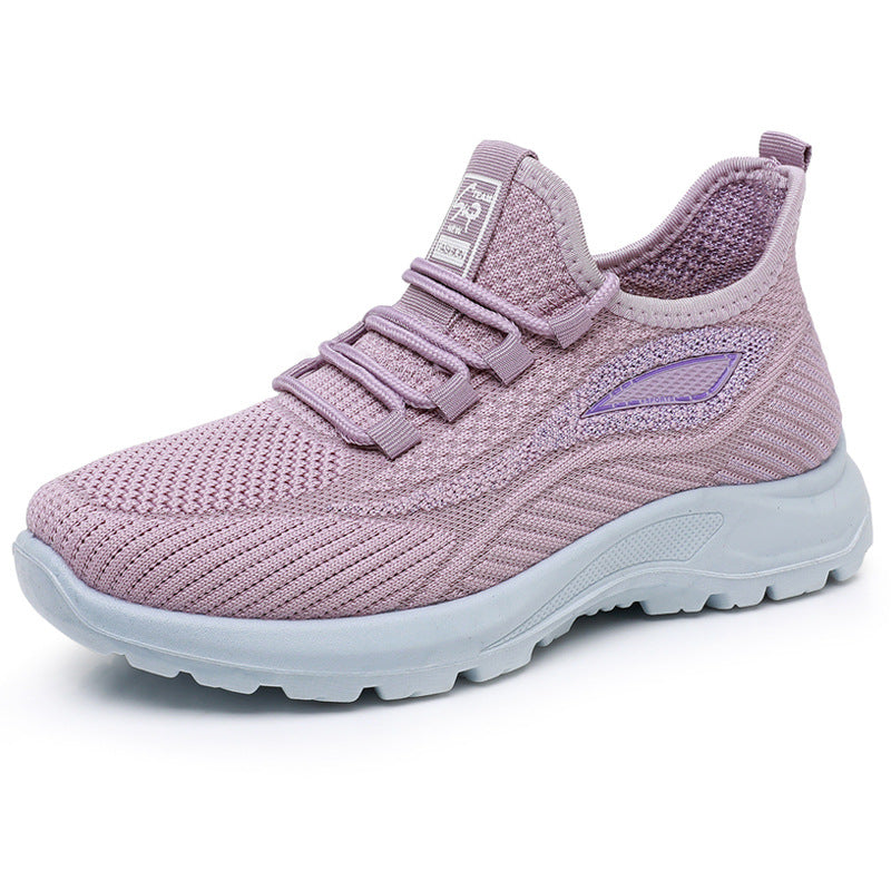 Spring New Women's Shoes, Breathable Fly-Knit Lightweight and Comfortable Walking Shoes, Middle-Aged and Elderly Mom's Shoes, Sports and Casual Shoes