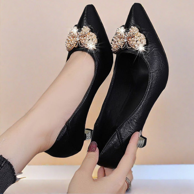 Cross-Border Two-Way Wear High Heels for Women, Stiletto Heels, 2026 Spring and Autumn New Style, Mid-Heel Single Shoes for Women, Shallow Mouth, Comfortable for Feet, Work Leather Shoes