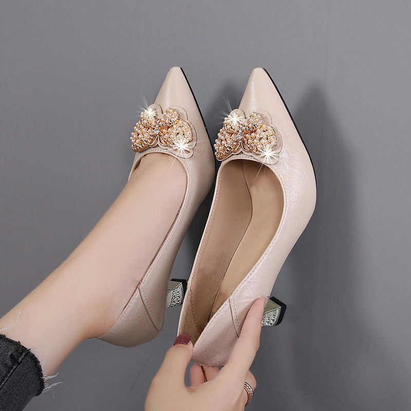 Cross-Border Two-Way Wear High Heels for Women, Stiletto Heels, 2026 Spring and Autumn New Style, Mid-Heel Single Shoes for Women, Shallow Mouth, Comfortable for Feet, Work Leather Shoes