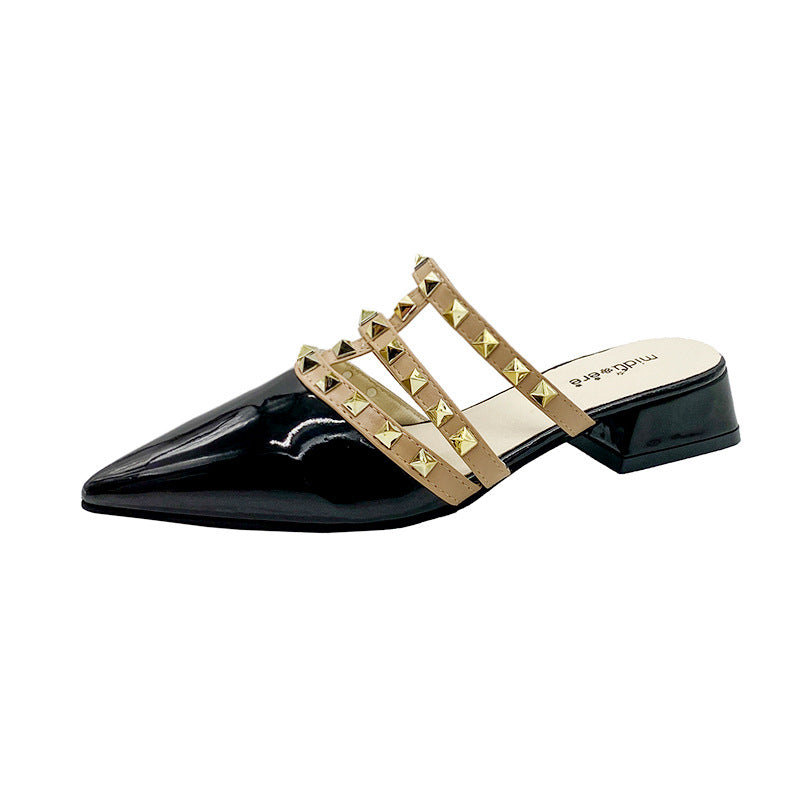 High Heels 2025 Summer New Slippers for Outer Wear Thick Heel Low Heel Shoes Small Heel Half Toe Pointed Toe Sandals for Women