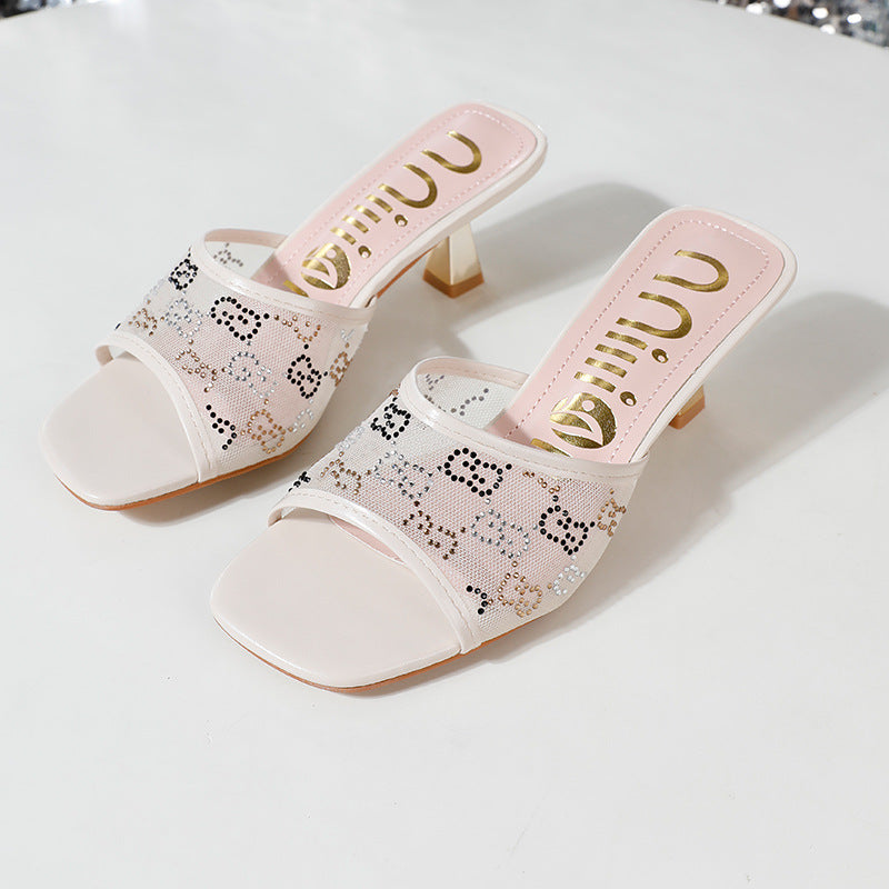 High-Heeled Women's Slippers, Fashionable Breathable Mesh Women's Sandals, African Women's Shoes, Cross-Border Supply Slippers Heels