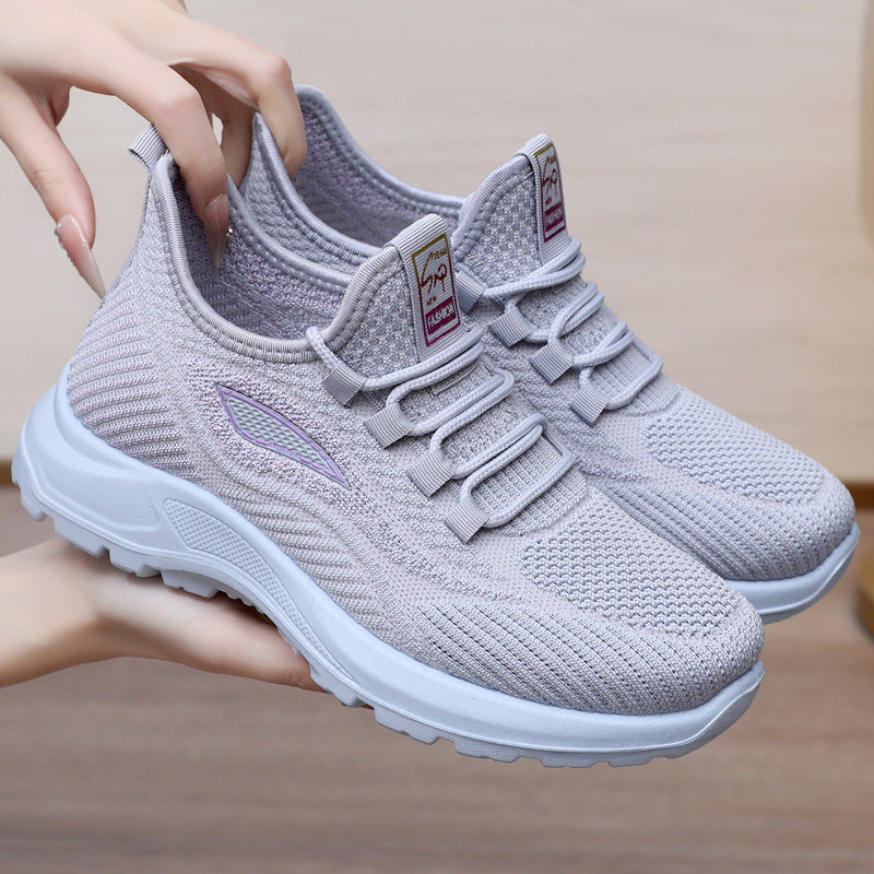 Spring New Women's Shoes, Breathable Fly-Knit Lightweight and Comfortable Walking Shoes, Middle-Aged and Elderly Mom's Shoes, Sports and Casual Shoes