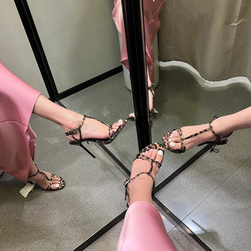 Spice Girls Recommended ~~ Sexy Leopard High Heels Women's Stiletto Heel Open Toe Banquet Sandals Summer