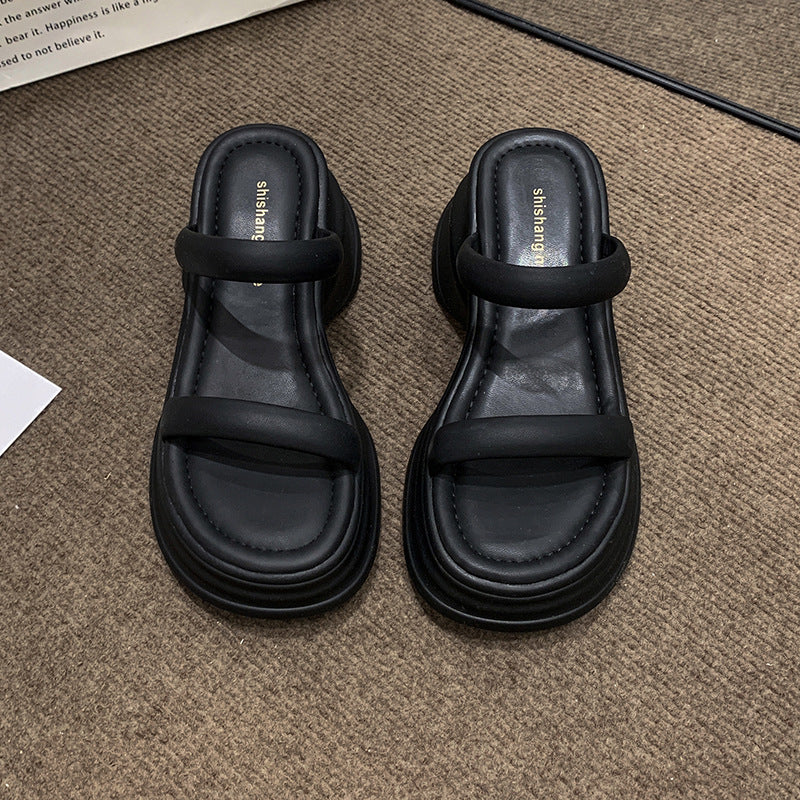 Thick-soled height-increasing sandals and slippers for women's 2025 summer latest outdoor wear fashionable all-match casual small one-word sandals with sandals