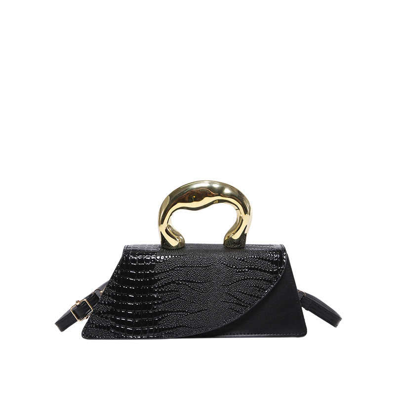 Autumn 2024 New Niche Design Handbag Women's Bag Personalized Crocodile Shoulder Bag Patent Leather Glow Face Crossbody Bag