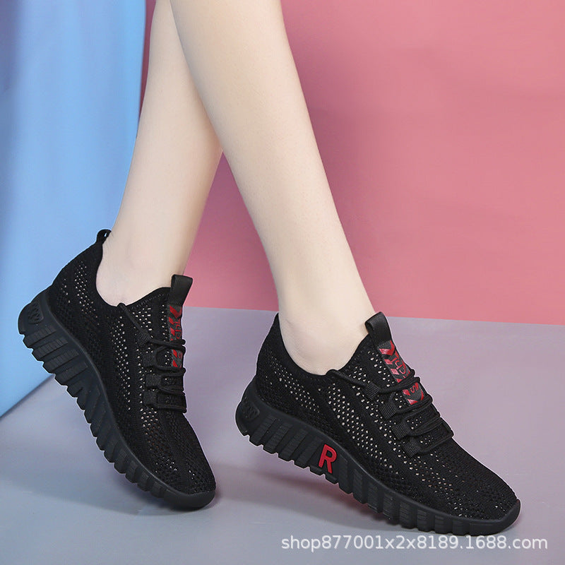 23 Years New Summer Women's Shoes Breathable Mesh Shoes Soft Sole Lightweight Sports Shoes Fashionable Versatile White Shoes Comfortable