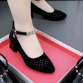 Hollow Mesh Breathable Sandals Women's 2025 Summer New Pointed Middle-aged Mother Shoes Mid-heel Square Dance Shoes