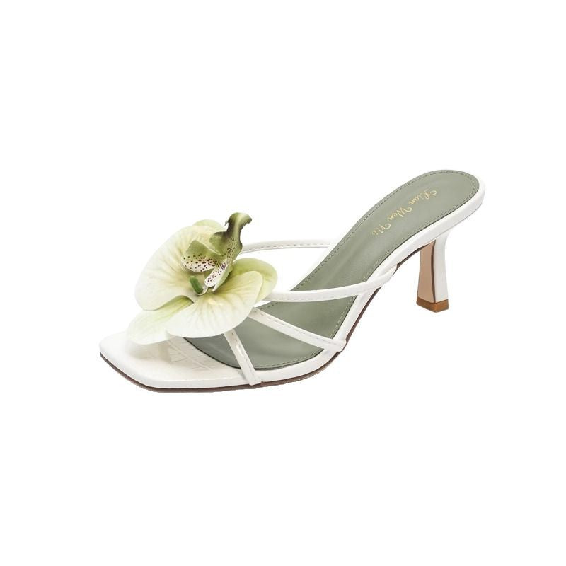 Trendy Travel Beach Sandals, European and American Style, 2026 New Floral Open-Toe High-Heeled Slippers for Women, Summer Outdoor Fashion