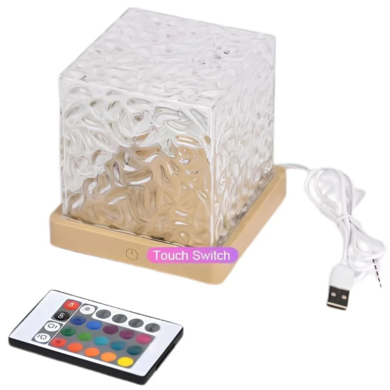 16 Colors Crystal Cube Ambient Light | RGB Water Ripple Lamp Projector with Remote Control | Dynamic Underwater Effect Mood Light for Bedroom, Living Room & Home Decor