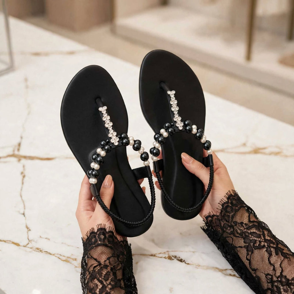 Pearl Elegance T-Strap Sandals