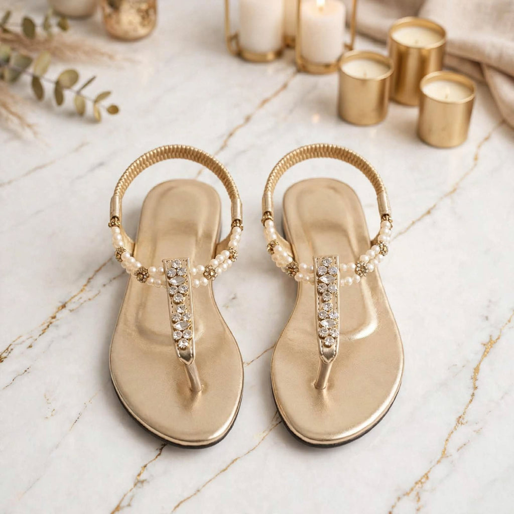 Pearl Elegance T-Strap Sandals