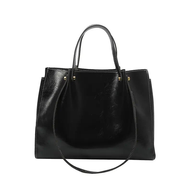 Women's White Leather Retro Tote Bag 2024 Winter